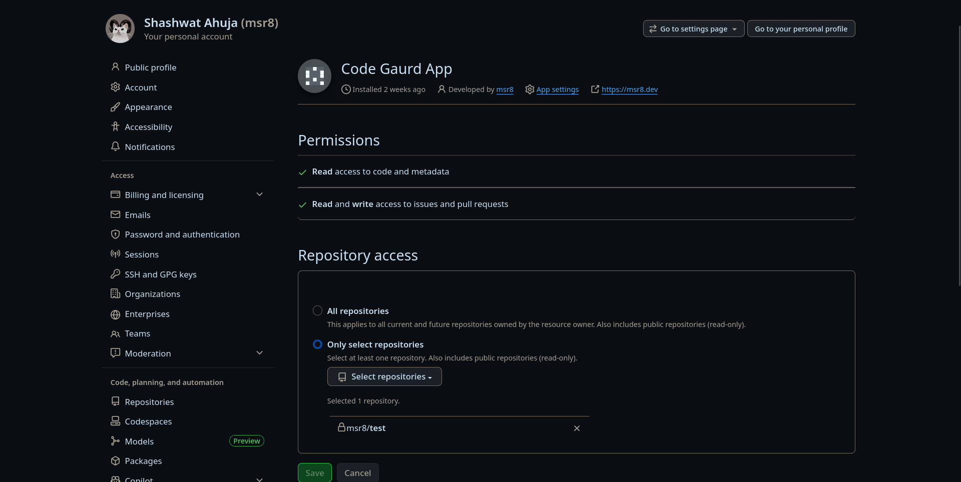 GitHub App Permissions