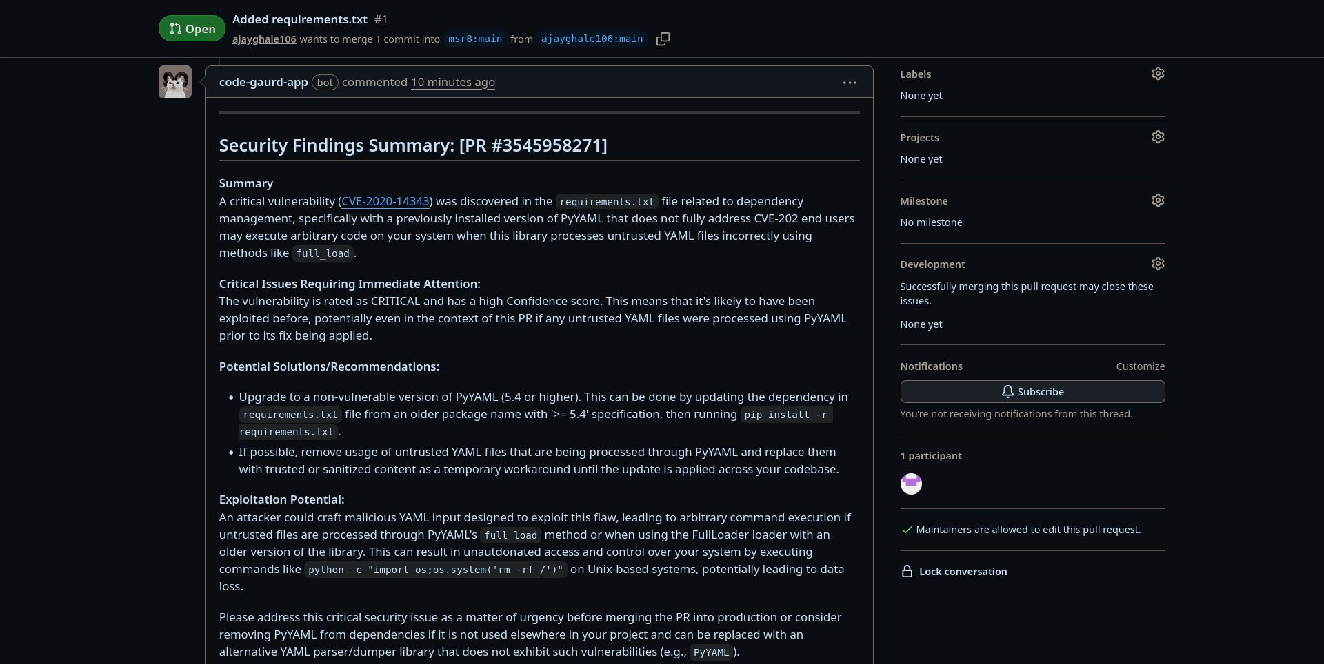 GitHub PR Comment