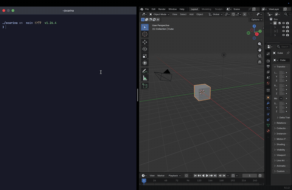 An Ocarina rondo building a 3D scene in Blender, one step at a time
