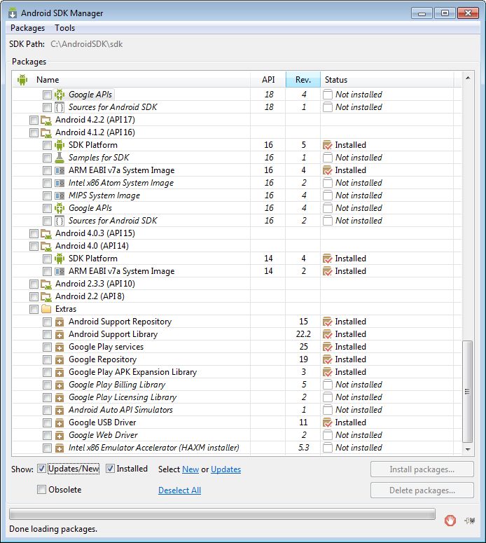 Image of Android SDK configuration