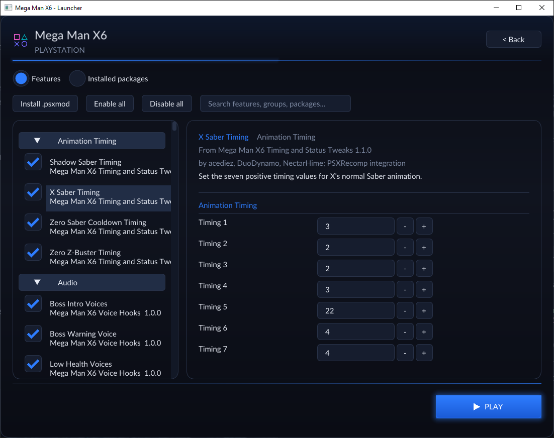Mega Man X6 Tweaks features in the launcher