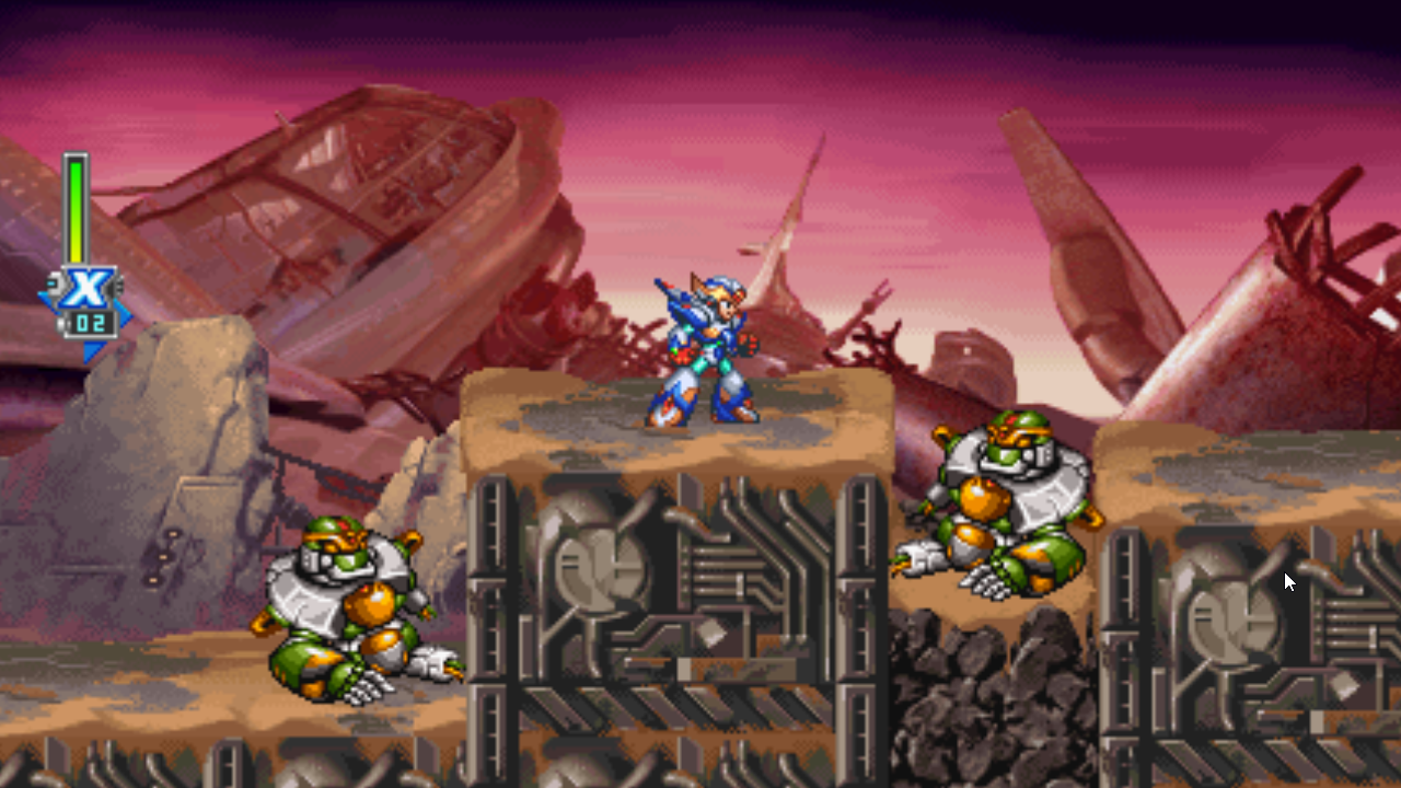 Mega Man X6 gameplay rendered with the experimental 16:9 widescreen enhancement