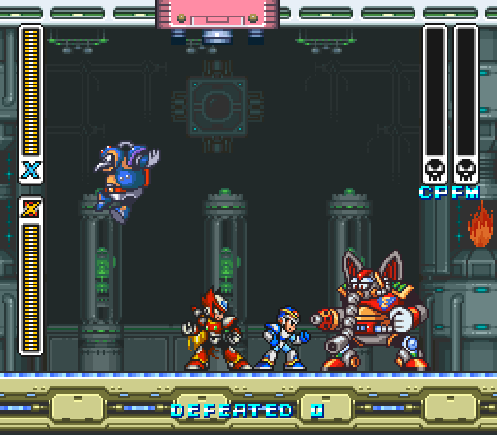 Mega Man X cooperativo com X e Zero enfrentando dois chefes no Boss Rush