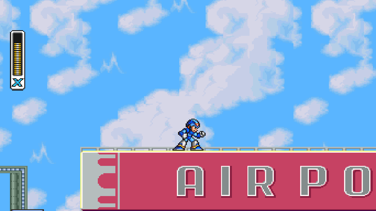 Mega Man X experimental widescreen rendering on the opening highway stage