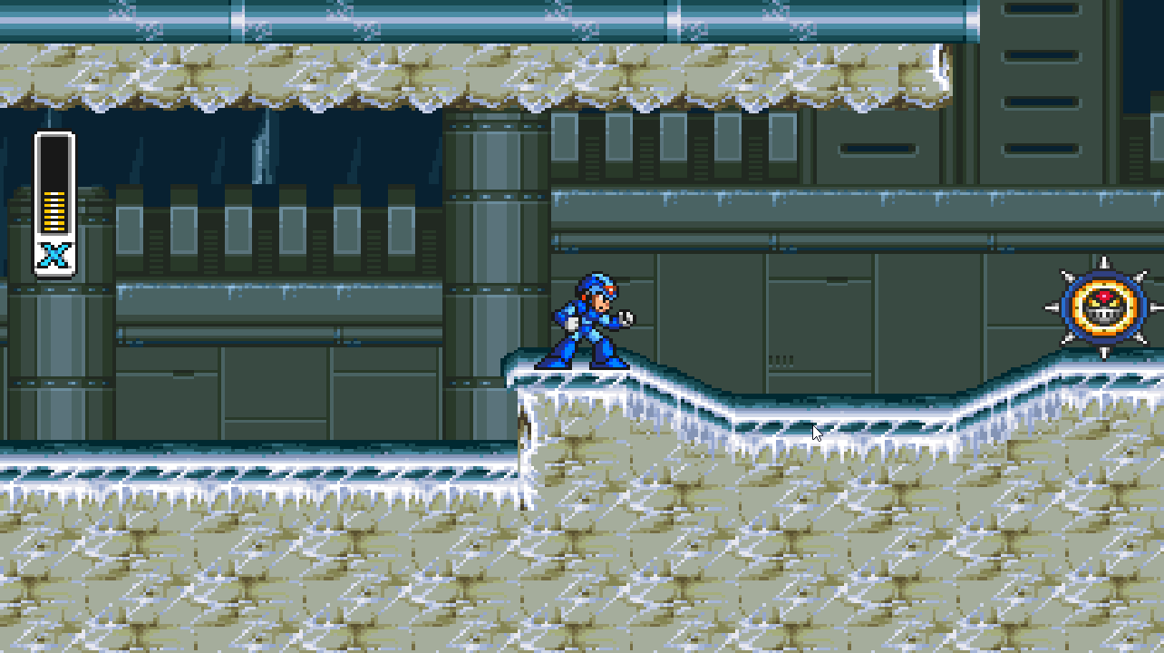 Mega Man X experimental widescreen rendering in a snowy base
