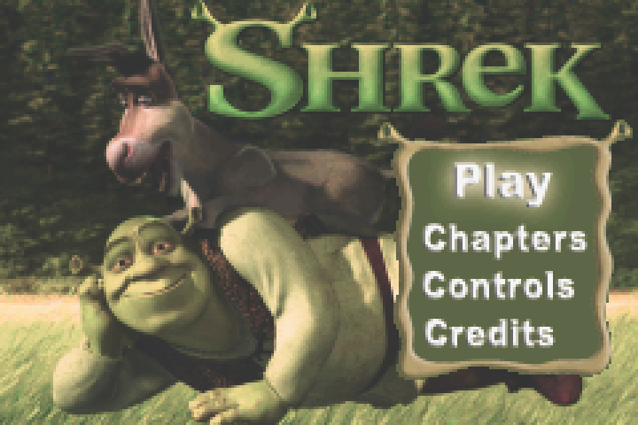 Shrek Movie GBA Video title menu running in ShrekGBAVideoRecomp