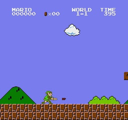 Zelda II Link firing a crouched sword beam in World 1-1