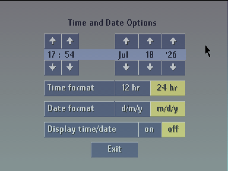 CD-i Time and Date settings screen