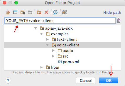 Open project dialog