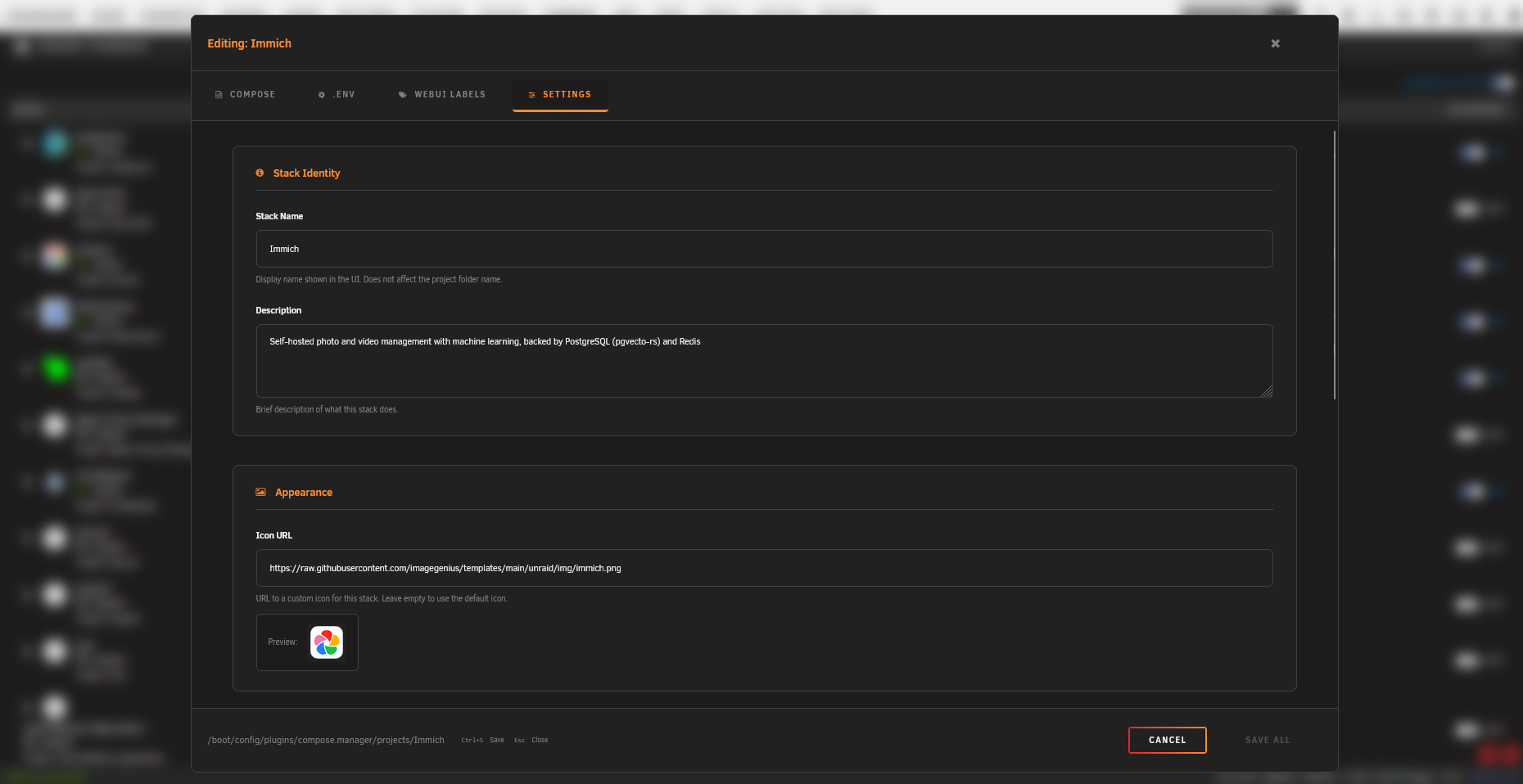 Editor - Settings Tab