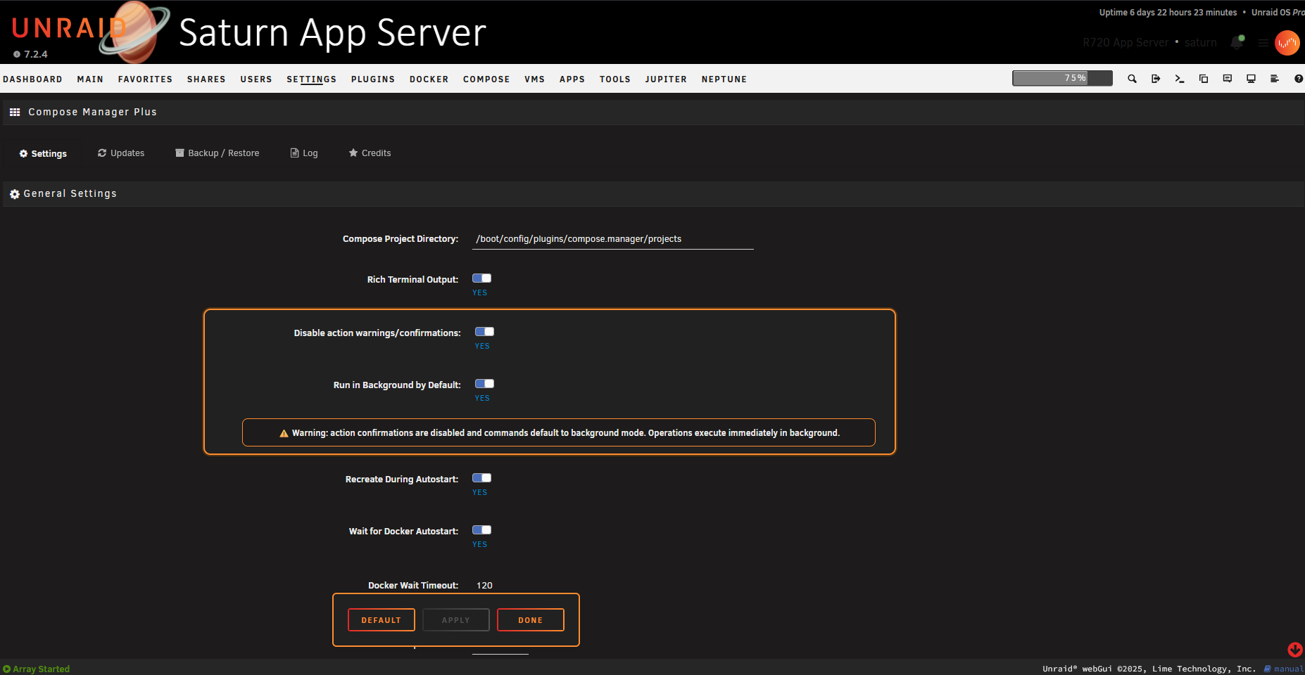 Settings - Main Tab