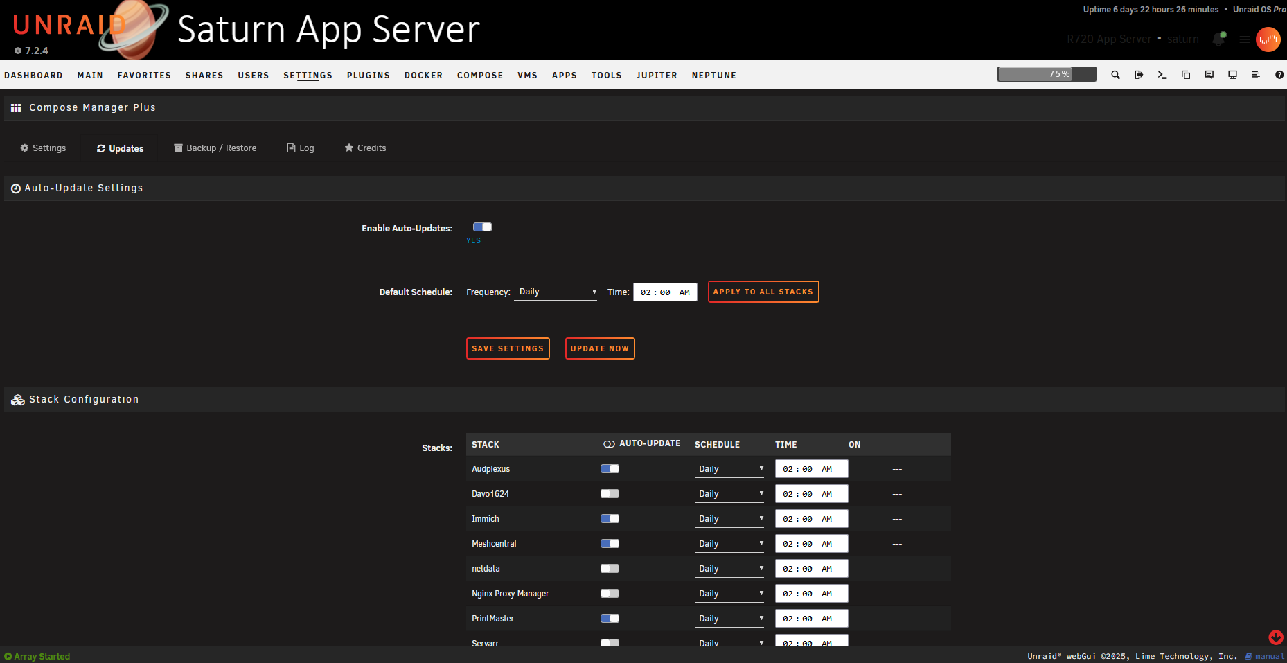 Settings - Updates Tab