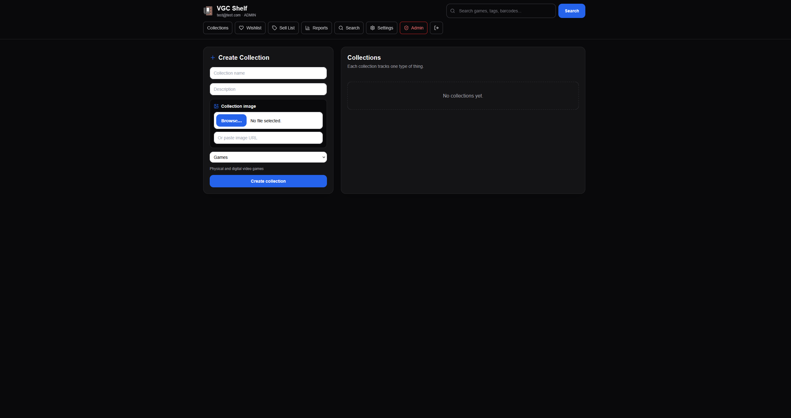The default collections page