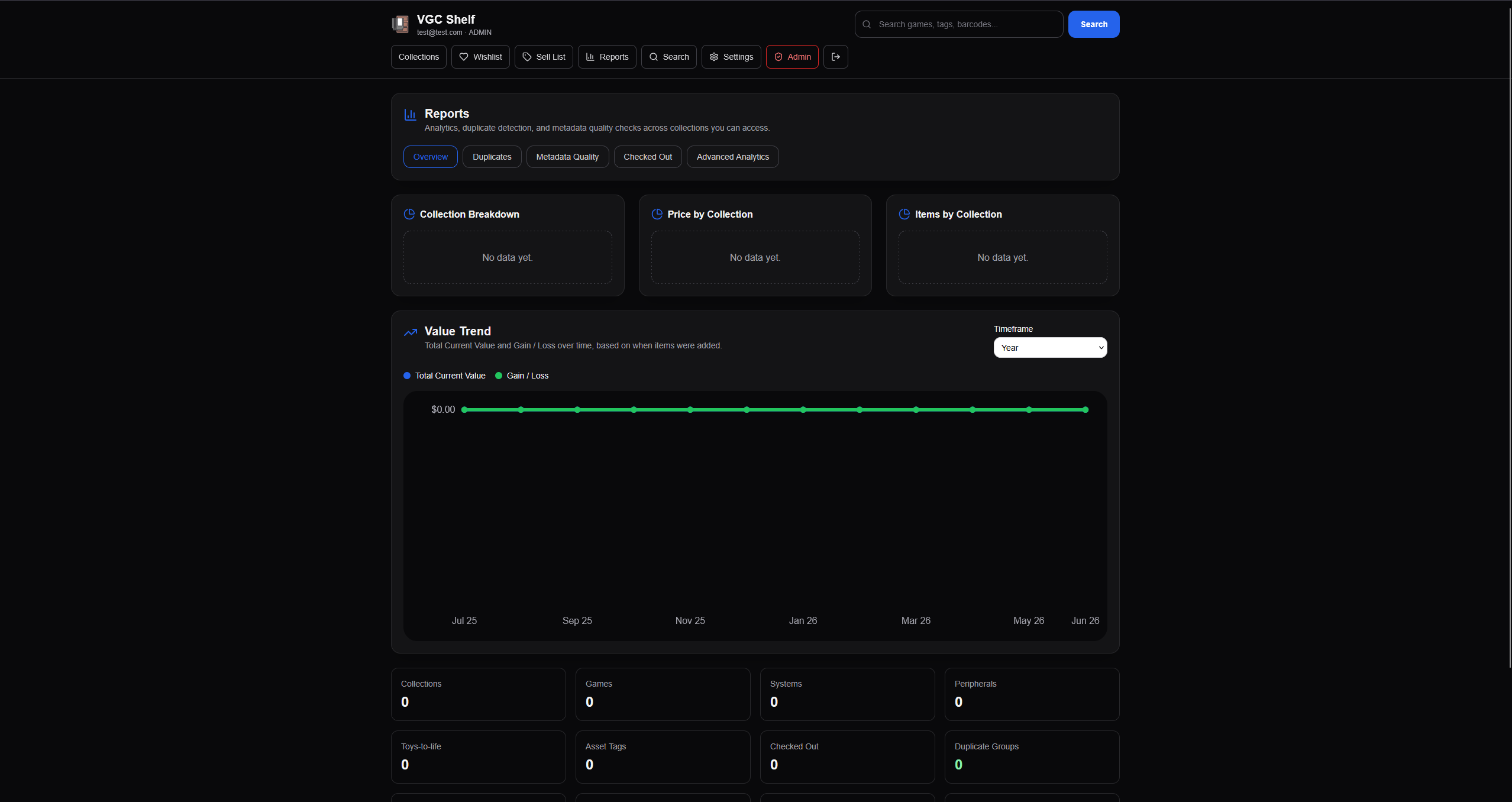 The reports page