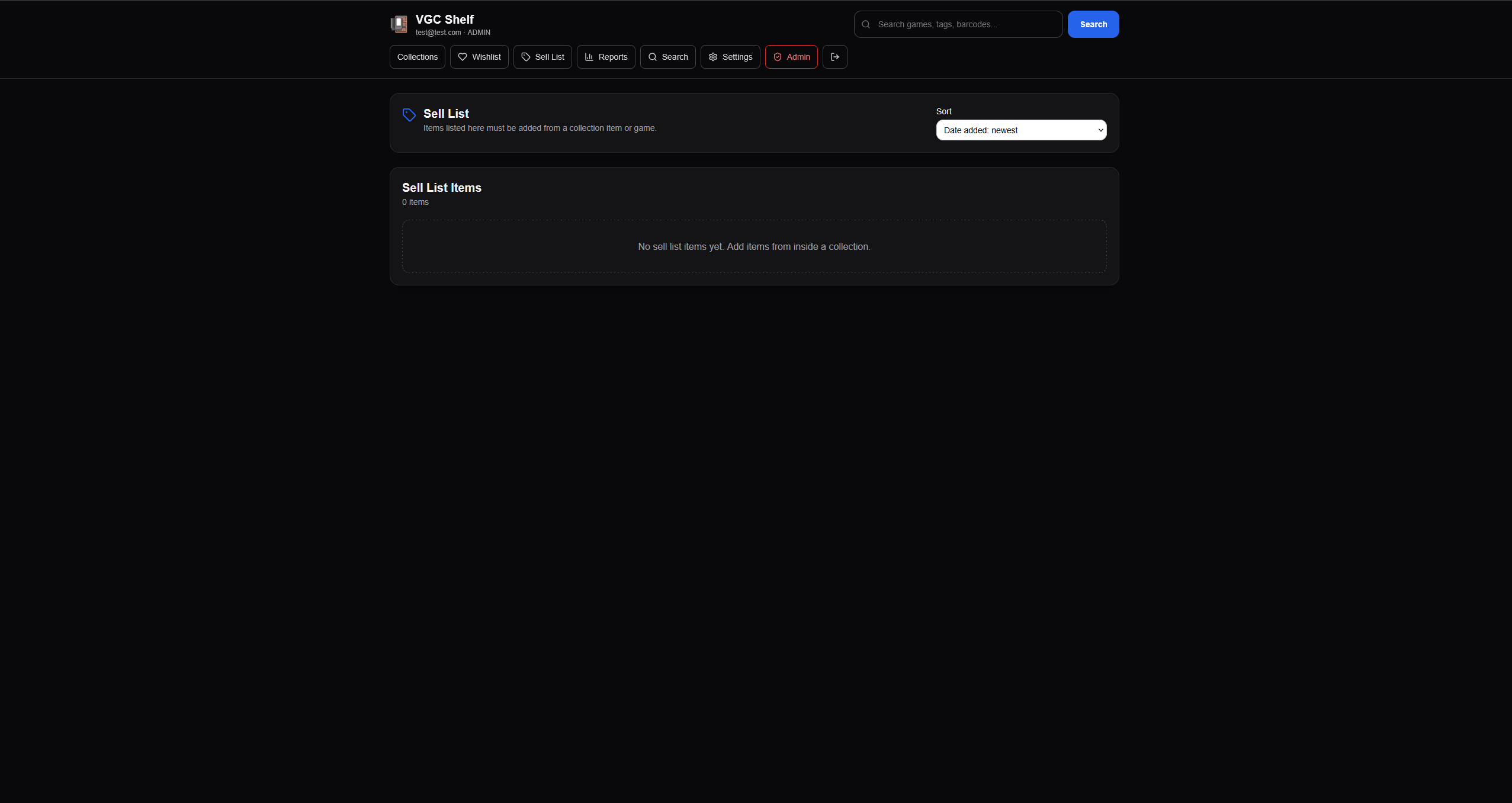 The Sell List page