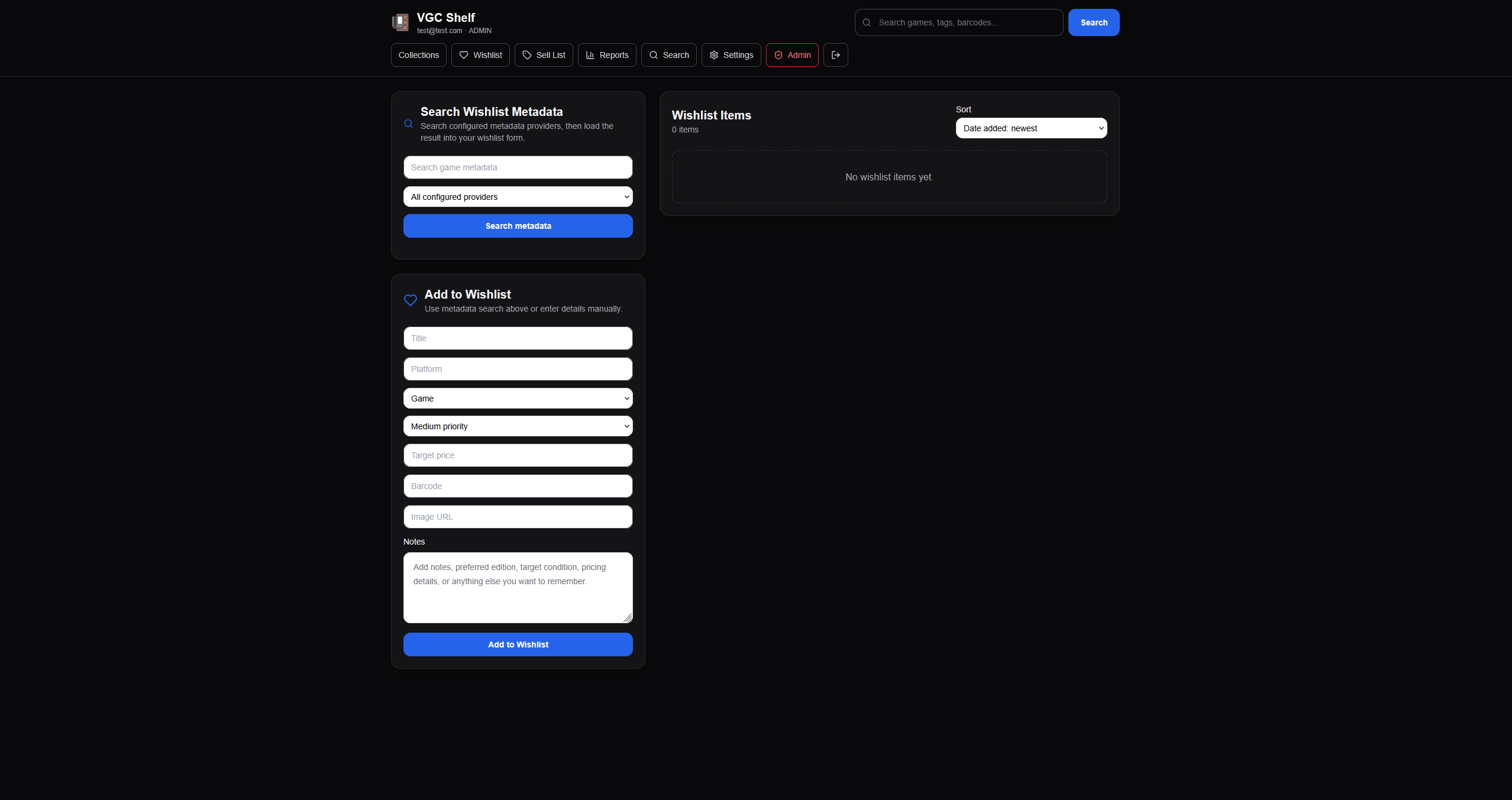 The Wish List page