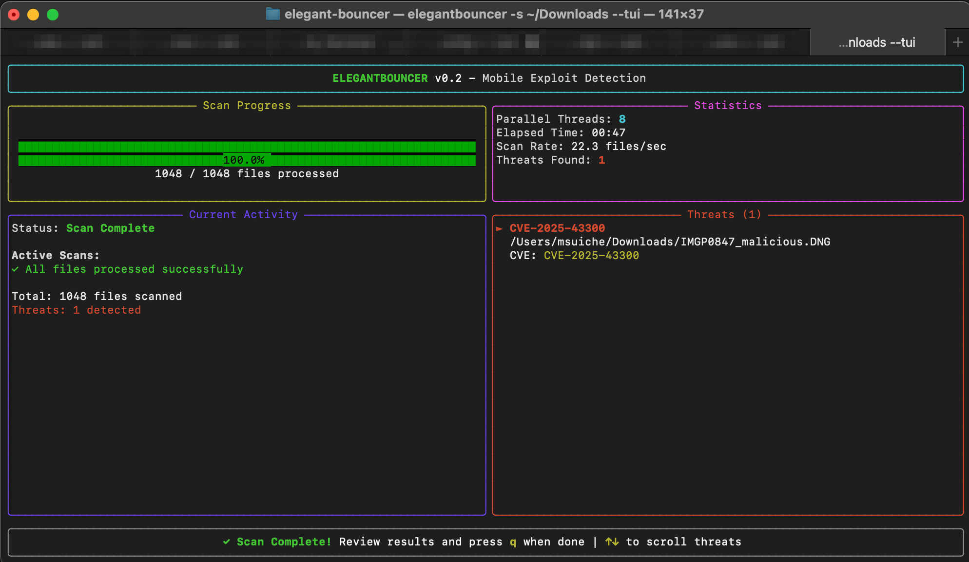 ELEGANTBOUNCER TUI - Real-time parallel scanning visualization