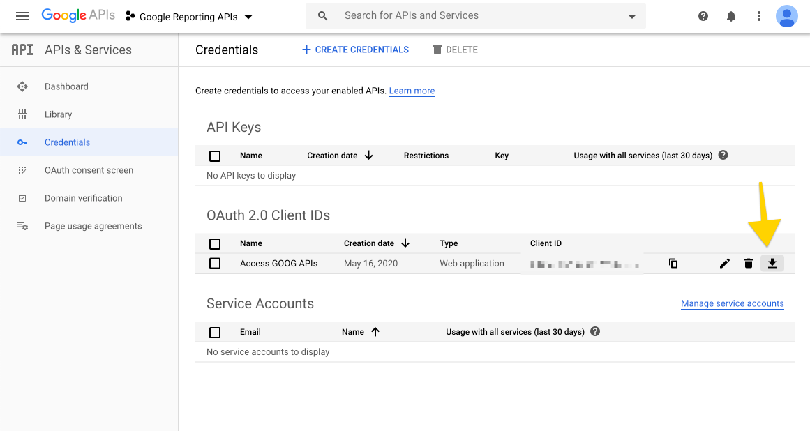 Download the credentials