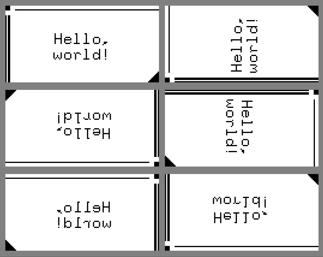 A grid of displays with different coordinate transforms applied.