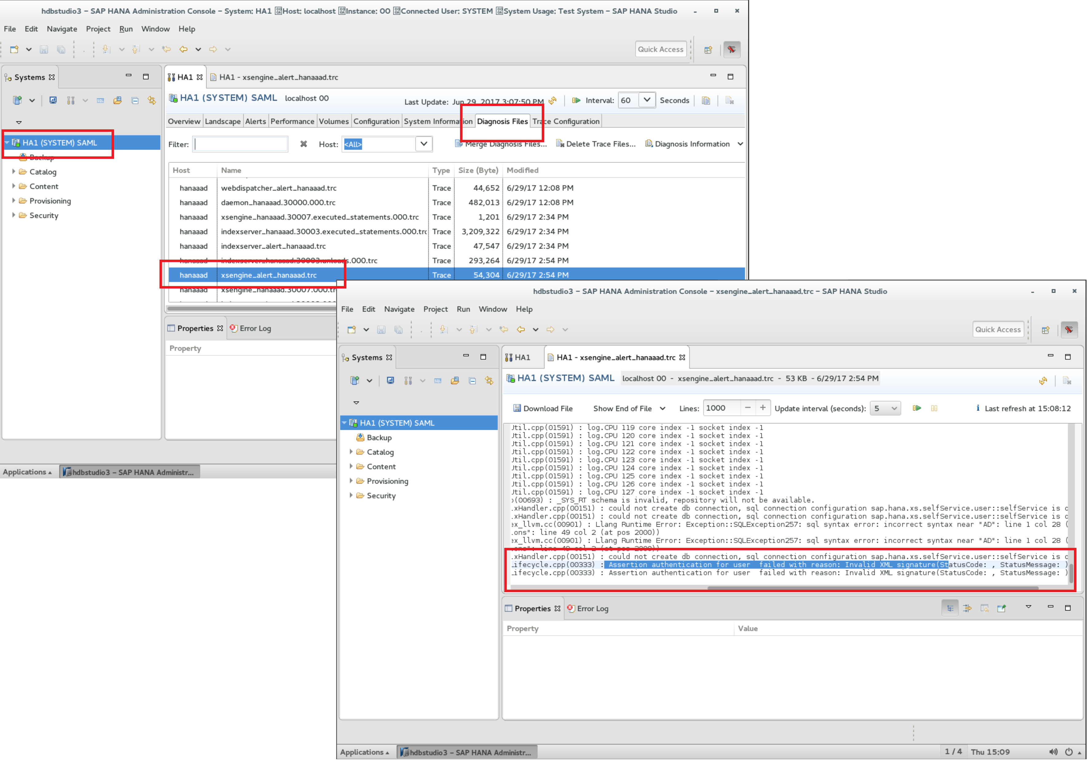 HANA Diagnosis for Sign-In Failing