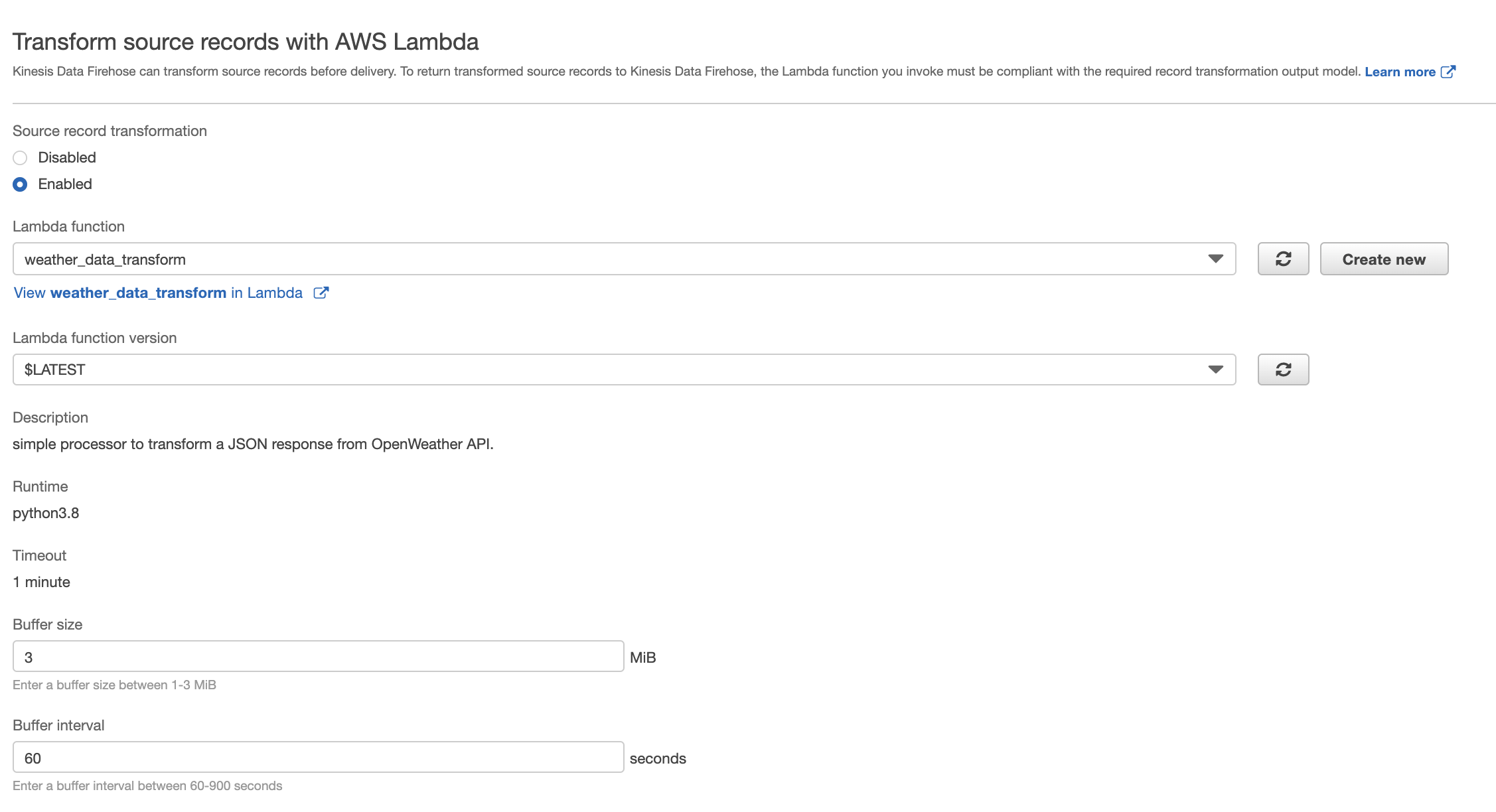 firehose add data transform lambda