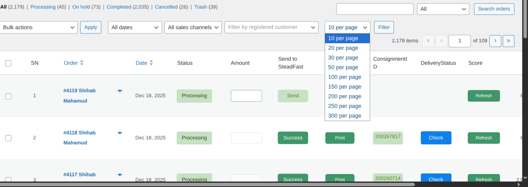 Orders Page