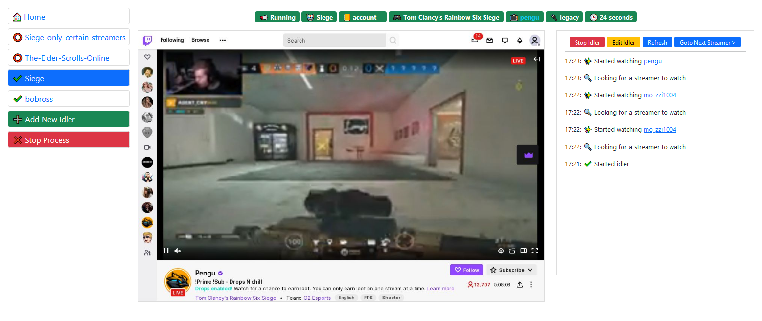 Screenshot showing twitch drops lurker