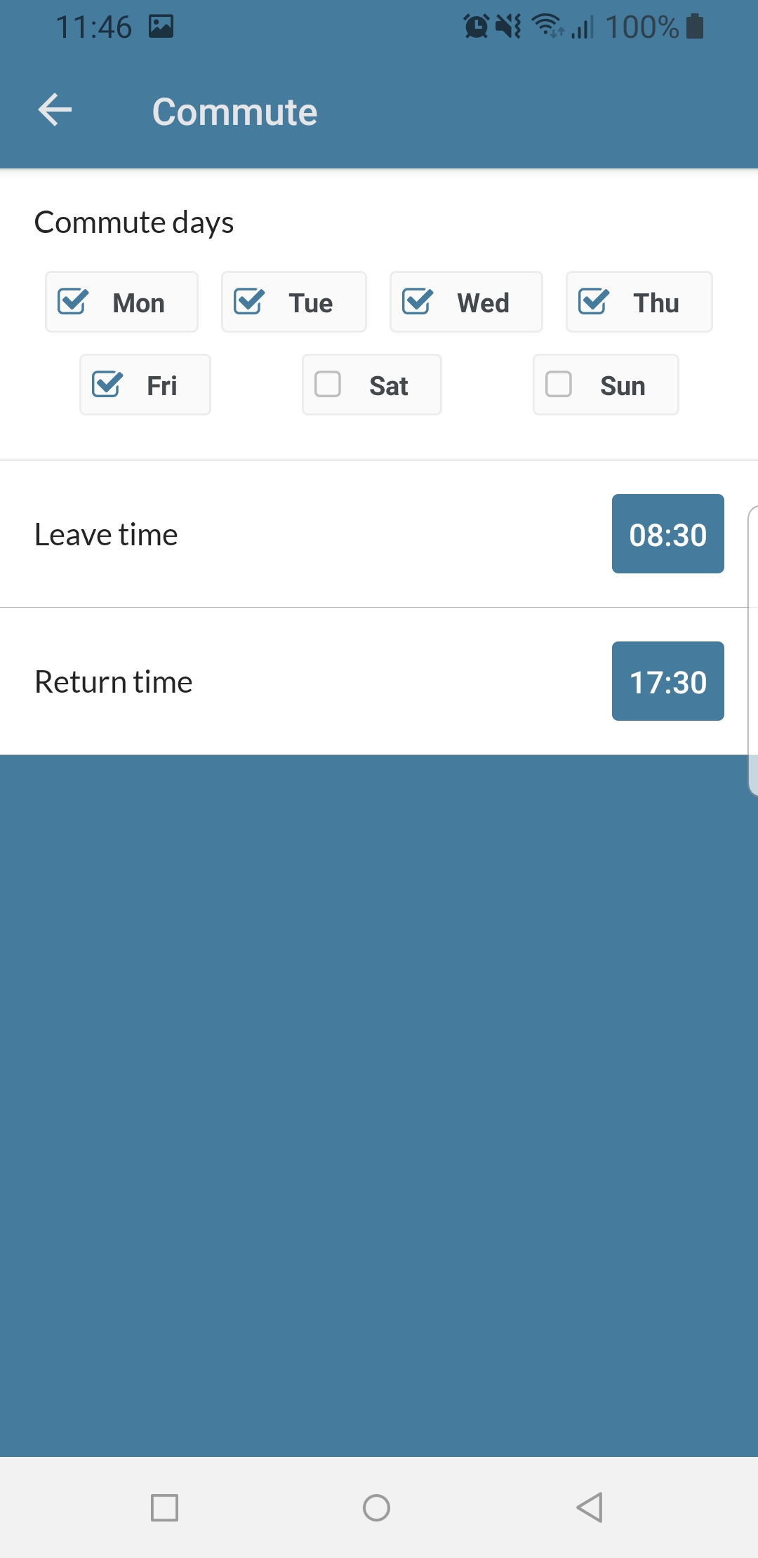 Screenshot commute settings screen