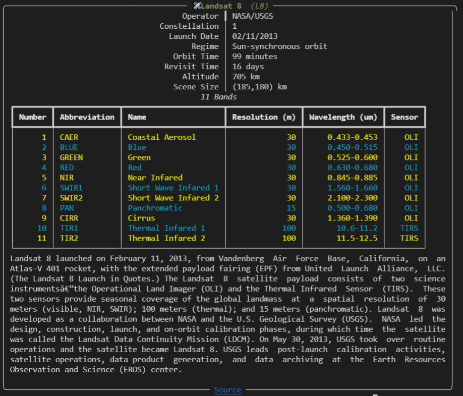EOPlatform Landsat8 info example