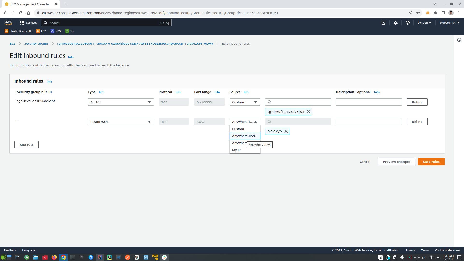 AWS RDS add Inbounded Rules