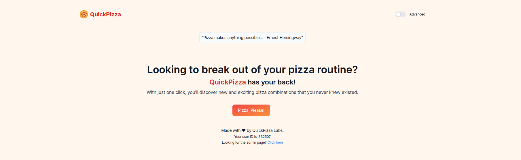 QuickPizza screenshot
