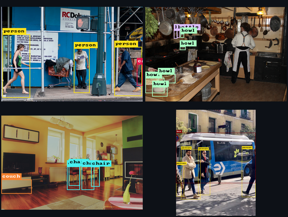 annotated open-vocabulary detections on COCO scenes