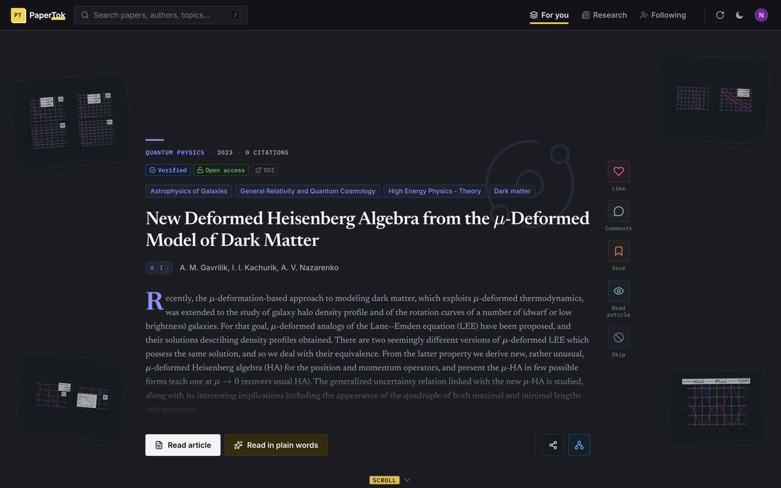 The feed in dark mode