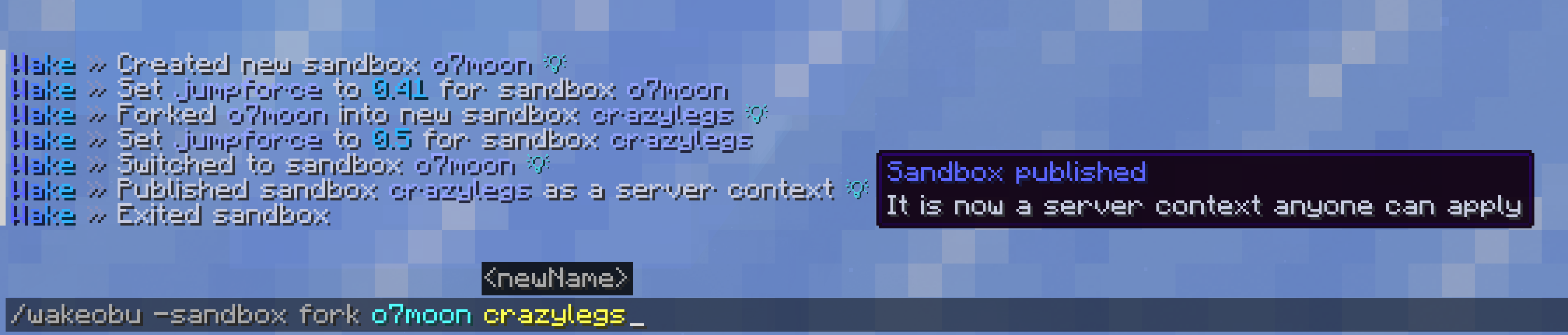 Creating/forking/switching/publishing a sandbox