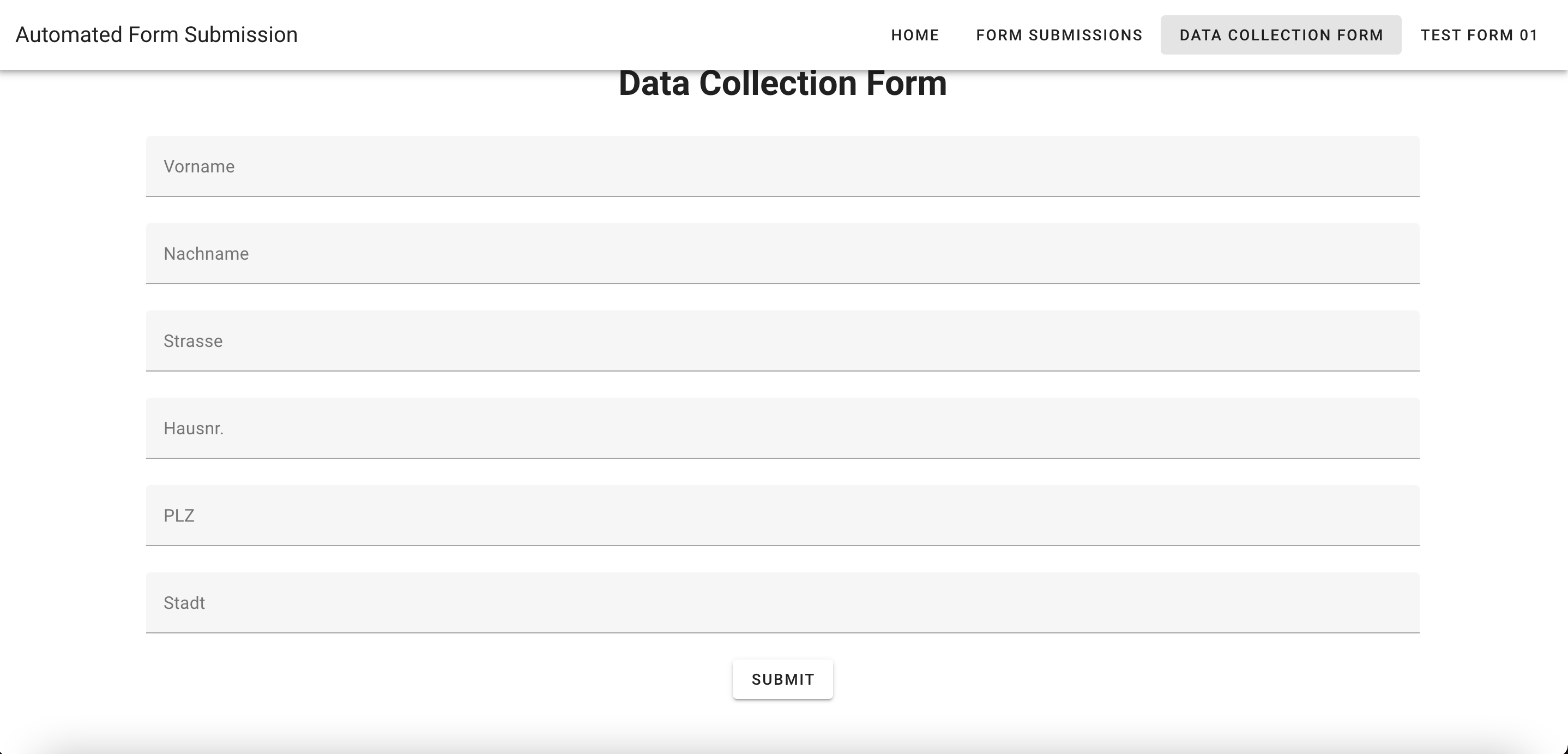 Data collection form