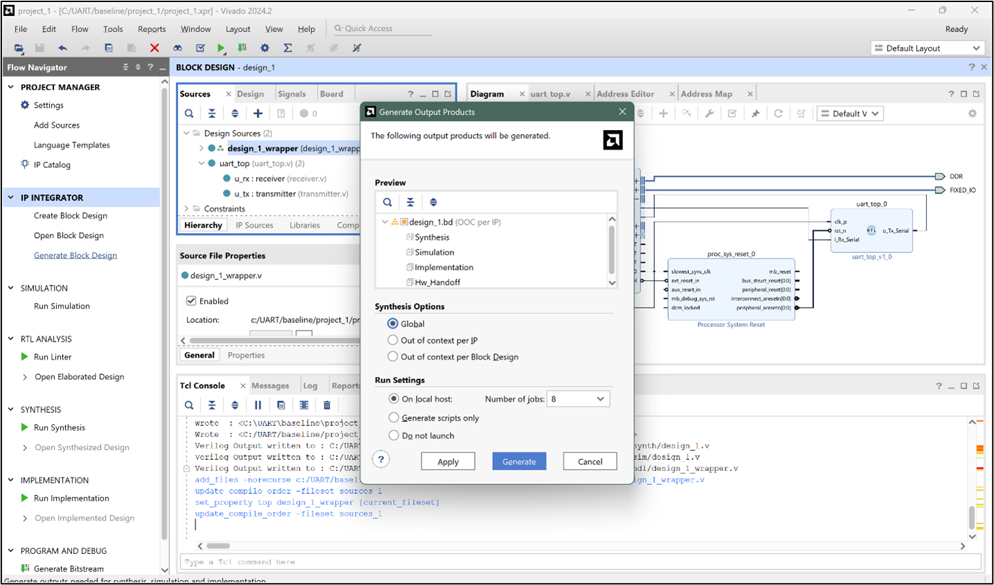 Vivado: Generate output products