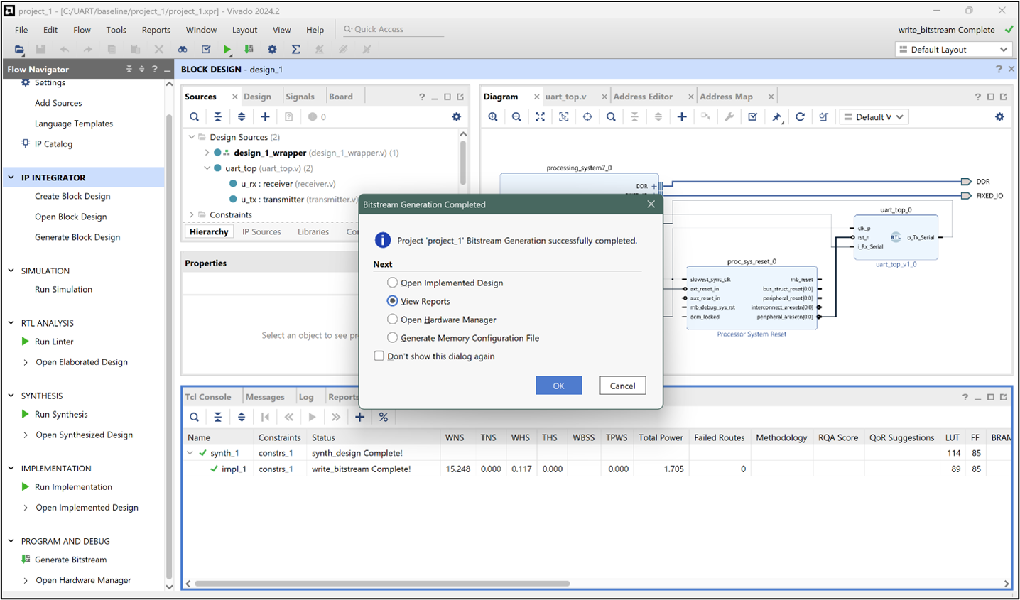 Vivado: Generate Bitstream completed successfully