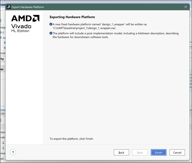 Output: .xsa file generated for Vitis handoff