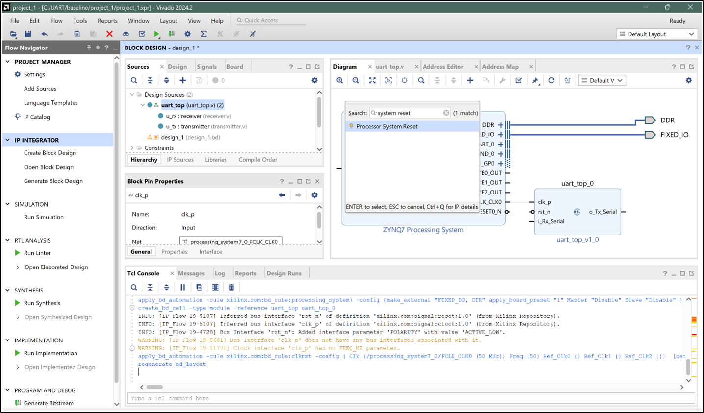 Vivado: Adding Processor System Reset IP to the design