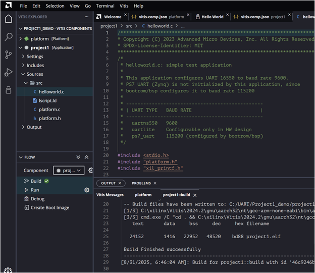 Build application in Vitis