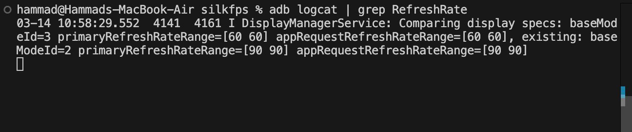 adb logcat confirming 90Hz