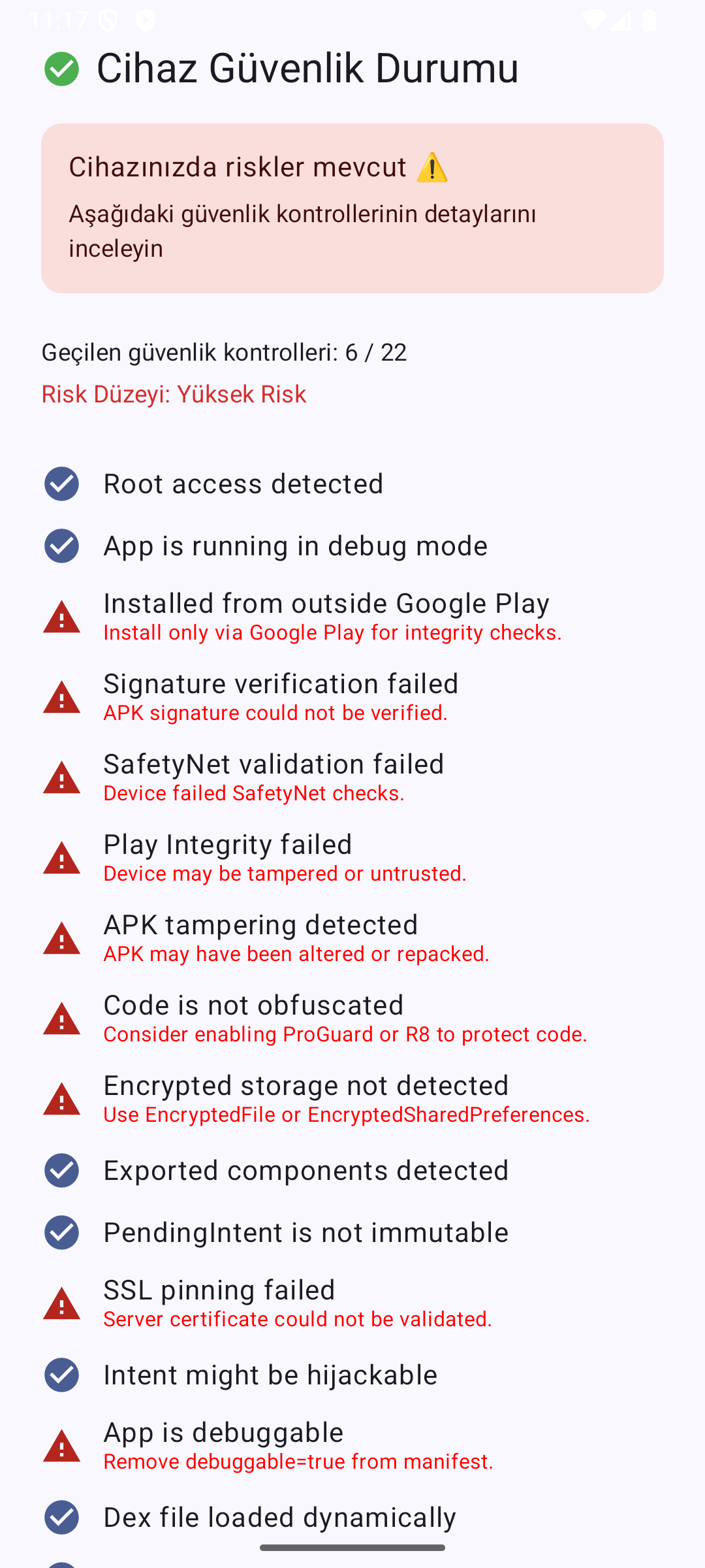 Scan result screen