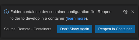 Remote-Containers notification box