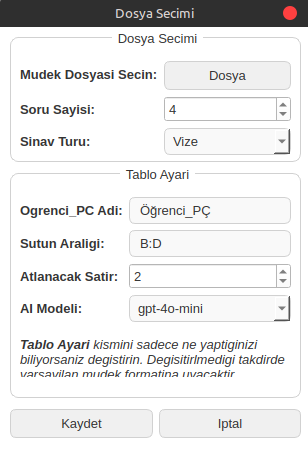 MÜDEK Grade Entry – Settings Screen
