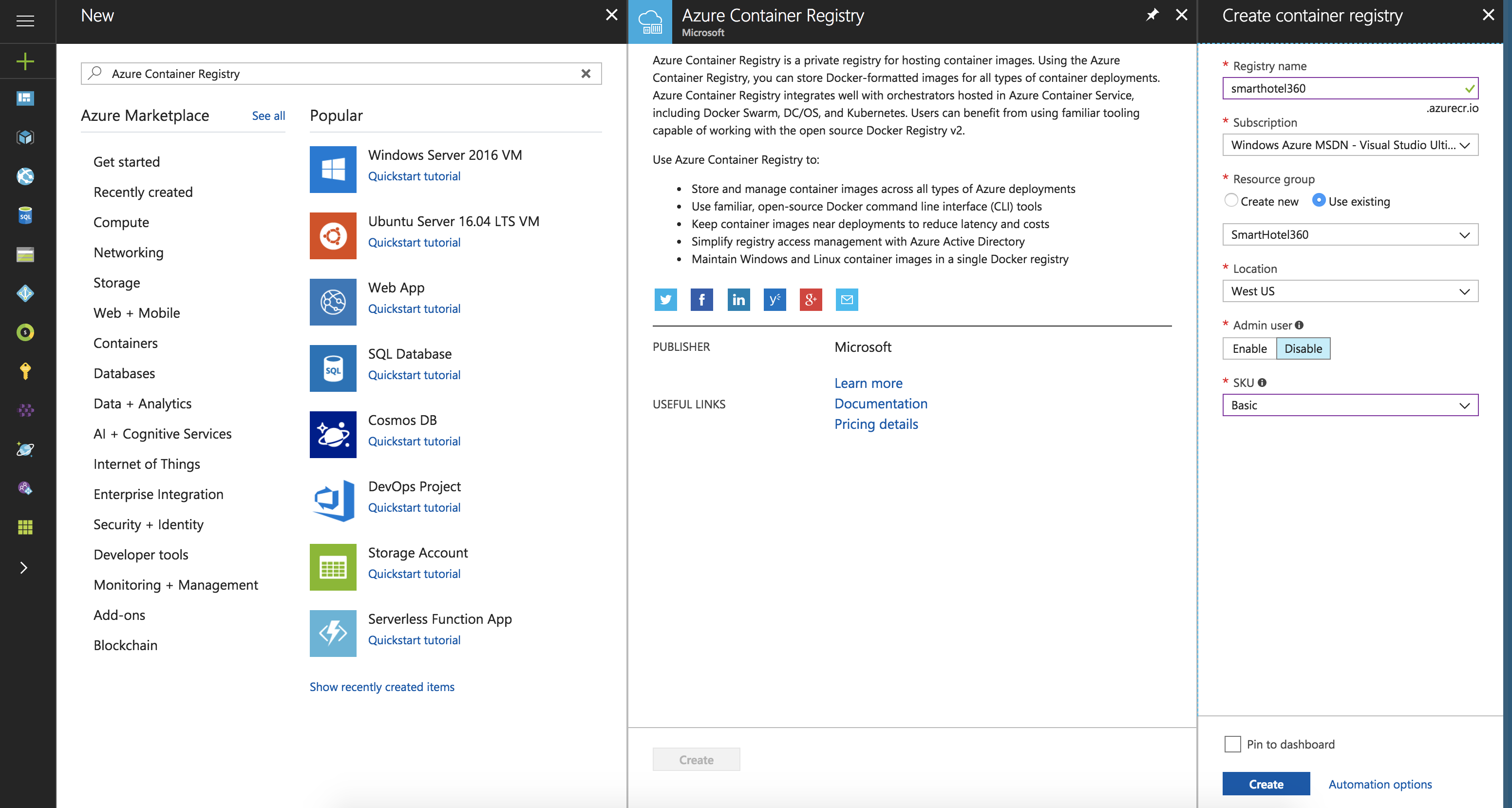 Creating the Azure Container Registry