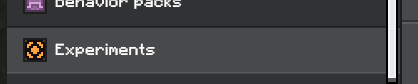 Experiments tab in Edit World menu
