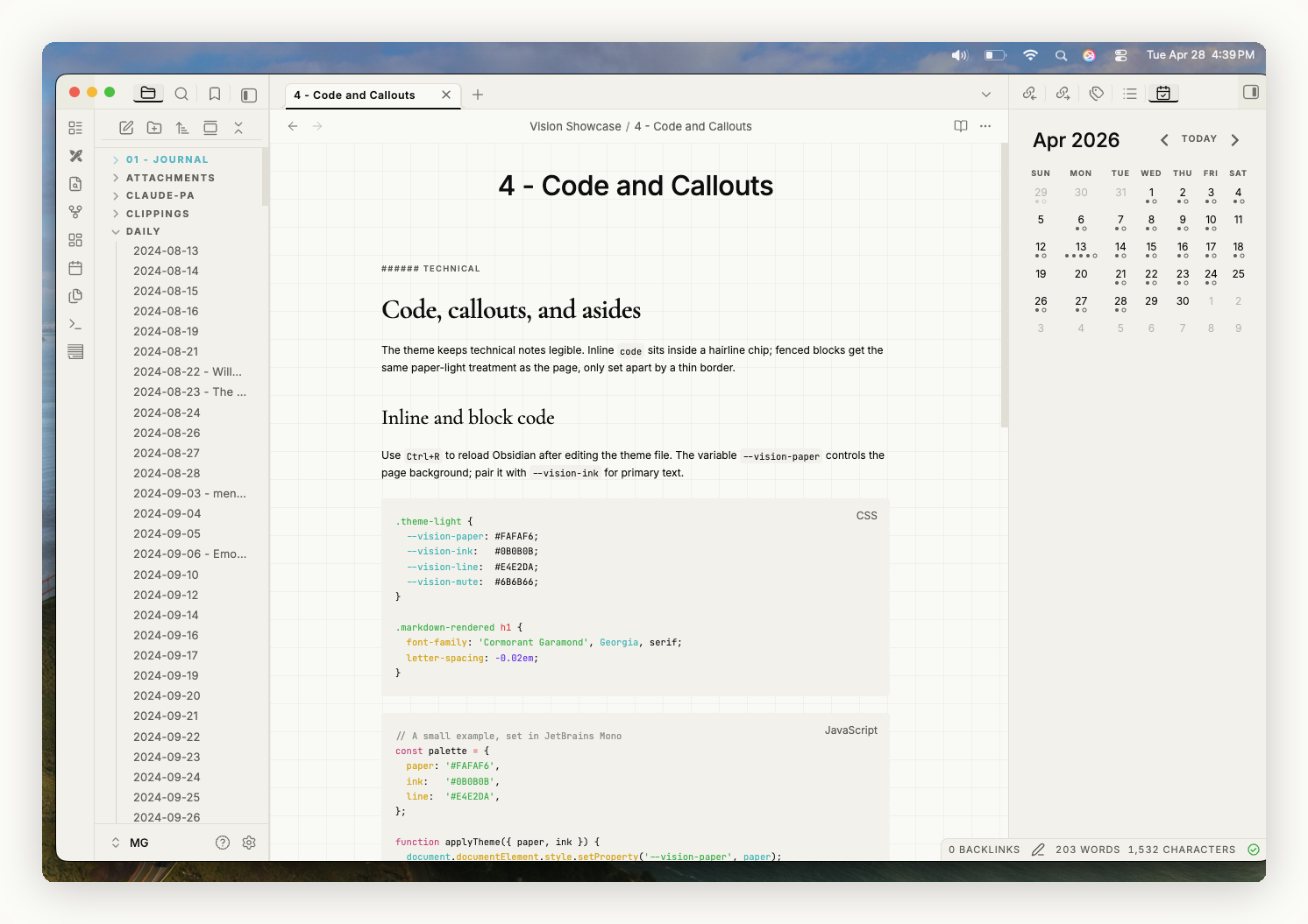 Code and callouts on macOS