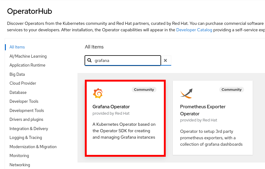 GrafanaOperatorHub Search