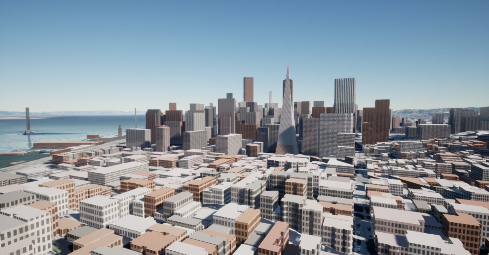 Cesium OSM Buildings in San Francisco, California, visualized with procedural windows.