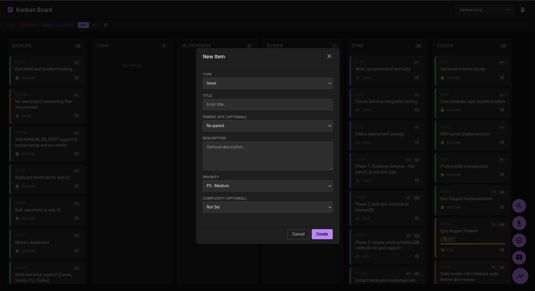 New item dialog